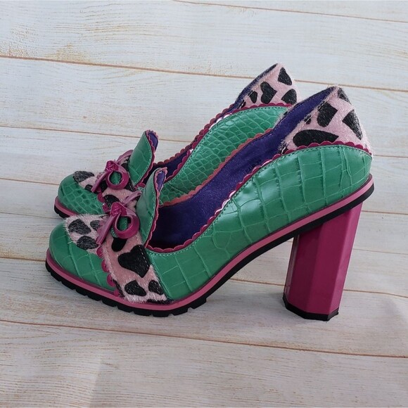 Rare! Poetic License Lux Loafer Block Heel Round Toe Pumps Size 8 Green/Pink - Picture 10 of 16